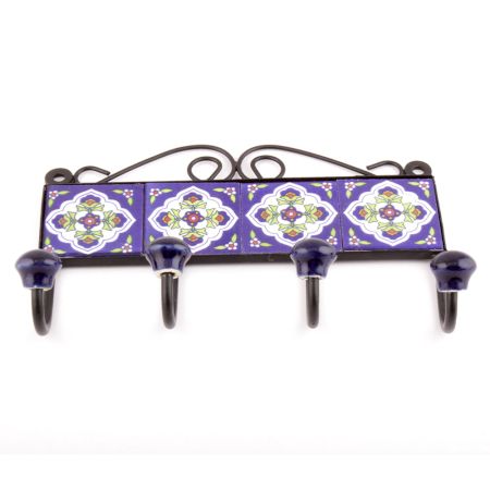 Navy Blue And White Floral Ceramic Tiles Hooks Online 